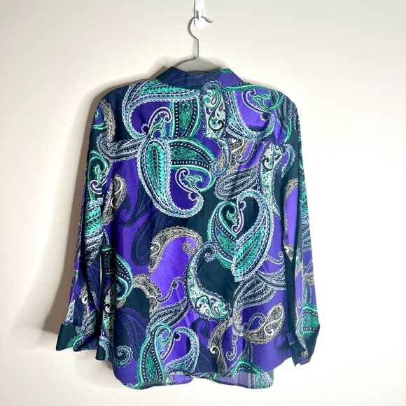 Chico's No Iron Purple Paisley Button-Up 100% Cotton Colorful Artsy Sz 2.5/14 - Picture 5 of 5
